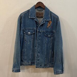 Men's Medium Port Authority Denim Jacket The Veterans Indian Embroidery L/S